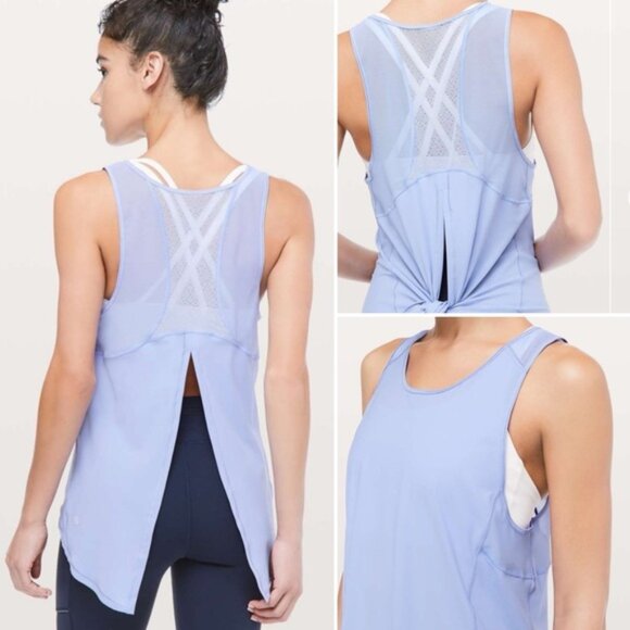 Lululemon  *  Sculpt Tank Tie Back Hydrangea Blue EUC Mesh - Picture 1 of 12
